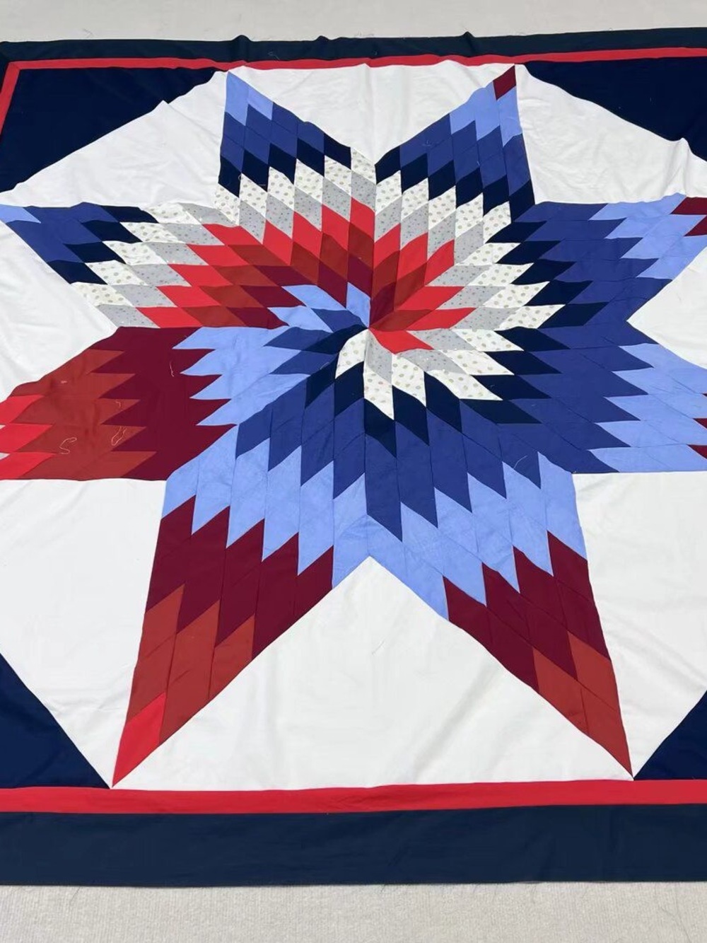 Handmade Patriot Star 100%Cotton Queen size Patchwork Quilt Top/Topper